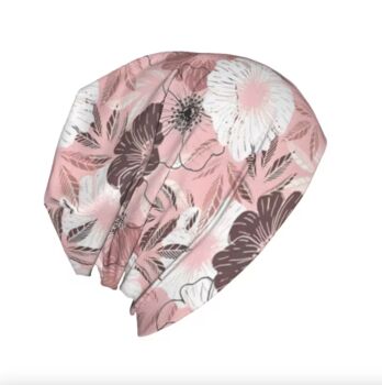 Chemo Headwear Beanie Hat Bandana Grey Pink White Flowers Super Soft, 3 of 6