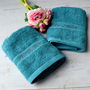 Personalised Dusky Pink And Blue Wedding Towels, thumbnail 2 of 3
