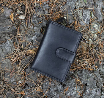 Women's Luxury Black Leather Tab Trifold Purse Rfid Protected Personsalised, 6 of 7