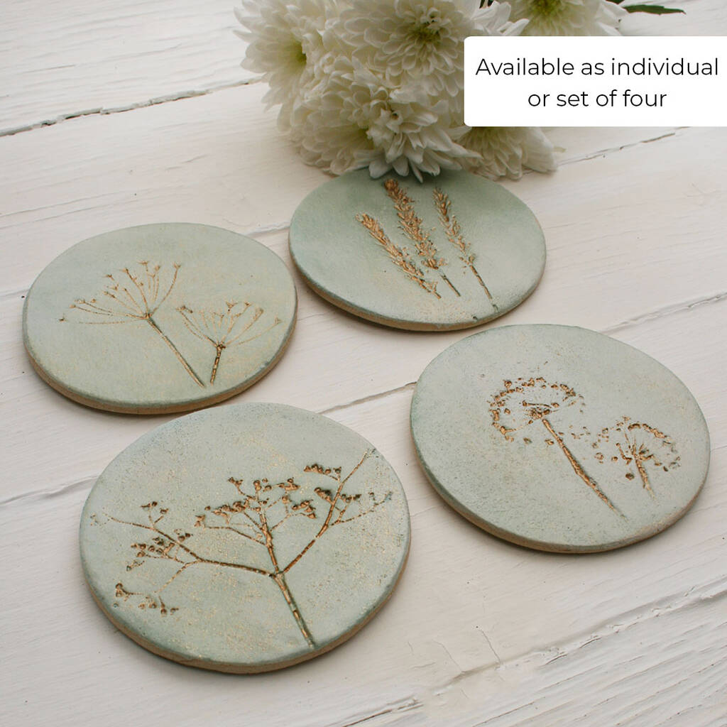 Green And Gold Wild Flower Coasters, 1 of 10