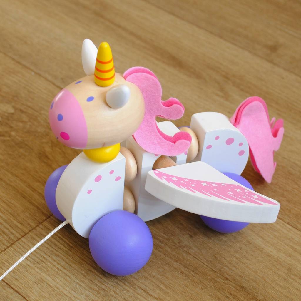 wooden pull along unicorn toy by harmony at home children ...