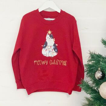 Meowy Christmas Cat Christmas Jumper For Kids, 2 of 2