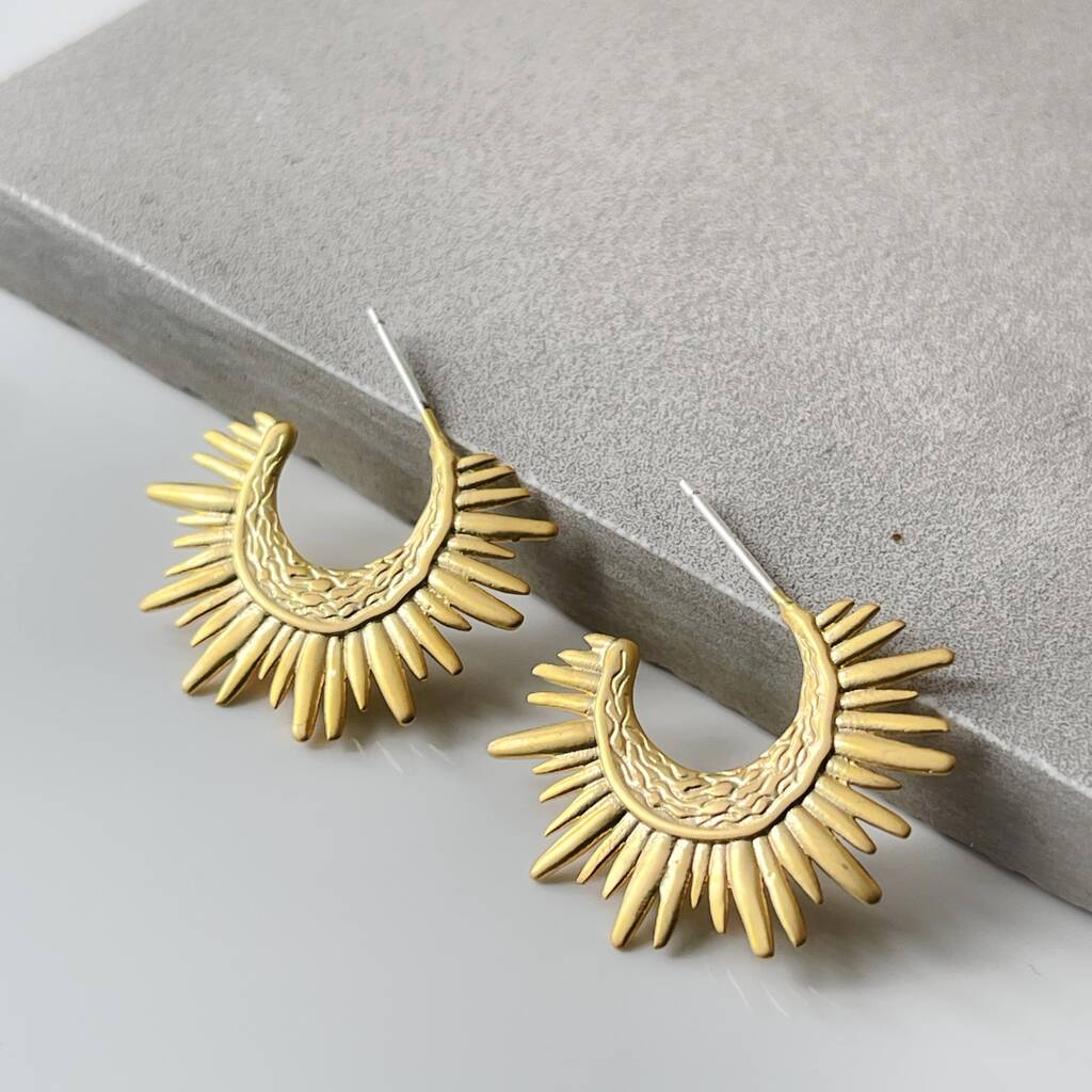 Gold Plated Statement Sunburst Hoop Earrings, 1 of 4