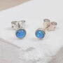 Sterling Silver Blue Round Opal Stud Earrings, thumbnail 2 of 4
