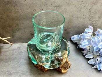 Handcrafted Root Wood And Molten Glass Bowl Candle Holder, 4 of 8