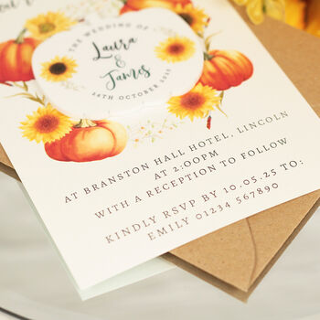 Pumpkin Wedding Invitation Acrylic Magnets And Cards, 6 of 8