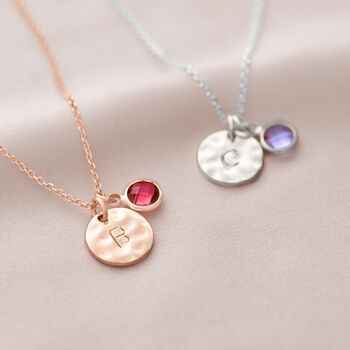 Personalised Hammered Initial Birthstone Necklace, 2 of 7