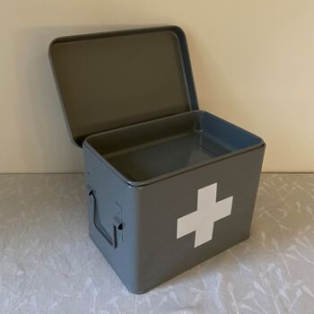Medical Supplies Storage Tin In French Grey, 5 of 6