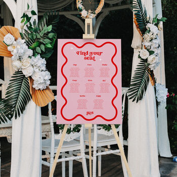 Personalised Pink Retro Wavy Seating Chart, 2 of 2