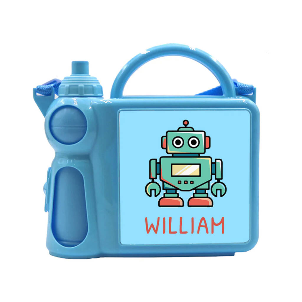 Personalised Kids Blue Lunch Box With Water Bottle, 1 of 2