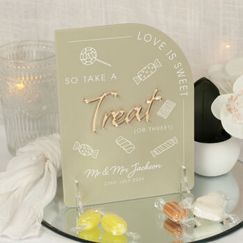 Modern Arch Wedding Sweet Bar Acrylic Sign, 2 of 7