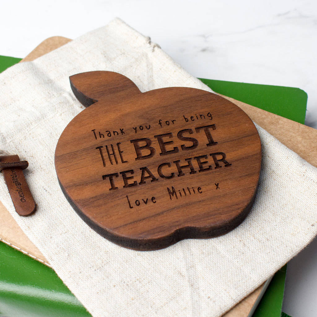 personalised wooden teacher coaster apple by create gift love