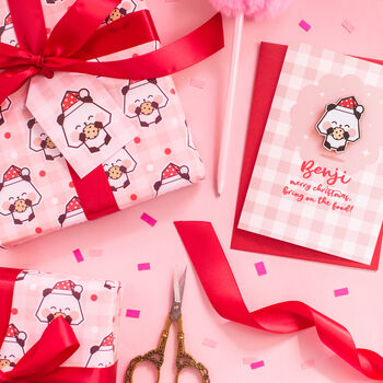 Gingham Panda Claus Christmas Wrapping Paper Set, 4 of 5