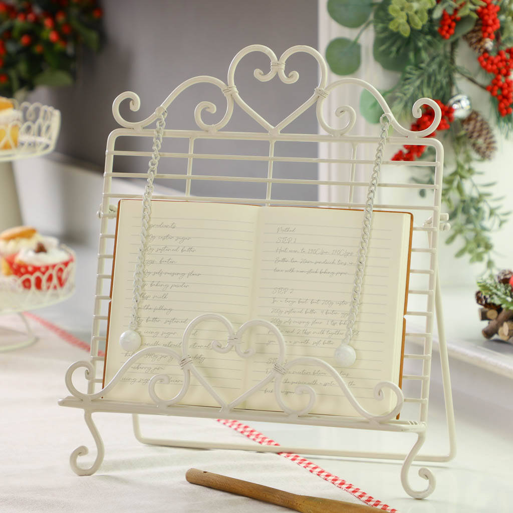 Country Cream Heart Baking Cookbook Stand, 1 of 11