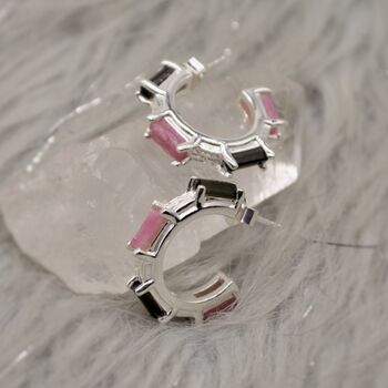 Pink, Black Tourmaline Silver Earrings, 2 of 8