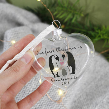 Grandparent First Christmas Penguin Glass Bauble, 6 of 9