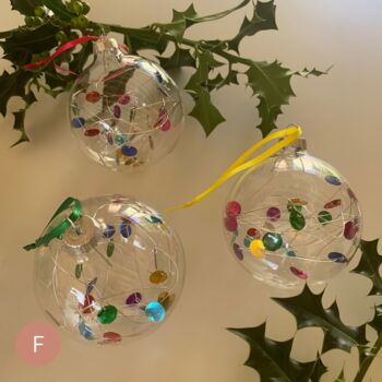 Set Of Six 7cm Sequin Glass Baubles, 6 of 9