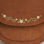 Tan Floral Faux Suede Embroidered Saddle Bag, thumbnail 4 of 9