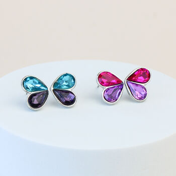 Crystal Heart Shape Butterfly Wing Stud Earrings, 2 of 3