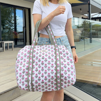 Quilted Cotton Pink Flower Print Duffle Bag, 3 of 5