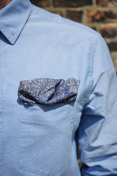 Mens Blue Floral Print Pocket Square, 7 of 8