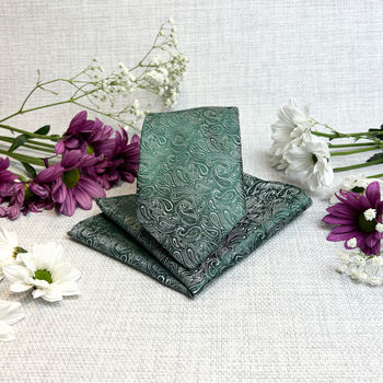 Dark Green Paisley Wedding Tie Set, 3 of 4