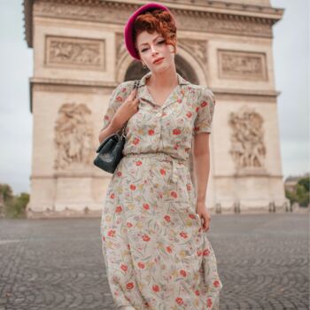 Lisa Dress In Georgette Poppy Print Vintage 1940s Style, 3 of 3