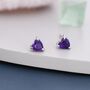 Genuine Amethyst Heart Stud Earrings In Sterling Silver, thumbnail 2 of 12