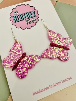 Butterfly Glitter Resin Earrings / Woodland Jewellery / Nature Lover Statement Gift, 6 of 7
