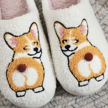Cute Corgi Slippers With Pom Pom Tail, 3 of 6