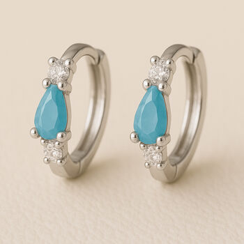 Sterling Silver Turquoise Huggie Hoop Earrings, 4 of 5