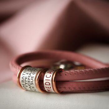 Soft Pink Leather And Silver Medical Alert Bracelet, 2 of 10