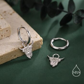 Sterling Silver Highland Cow Huggie Hoops, 5 of 12