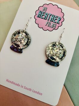 Mystic Ball Glitter Resin Earrings / Fortune Teller Jewellery Small Sparkly Orb Earrings / Celestial Jewellery / Gift For Her Small Sparkly Magical Accessory, 3 of 5