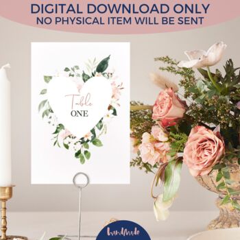 Floral Wedding Table Numbers Digital Download, 3 of 4