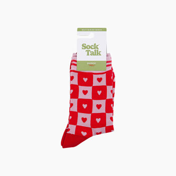 Heart Checkerboard Bamboo Socks In Pink/Red, 4 of 4