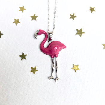 Sterling Silver Pink Flamingo Enamel Necklace, 6 of 7