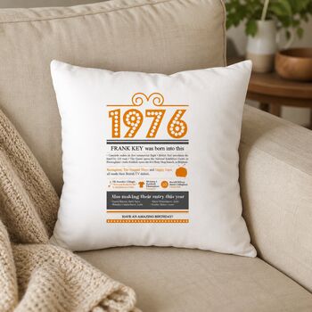 Personalised 50th Birthday Gift 1976 Cushion, 4 of 10