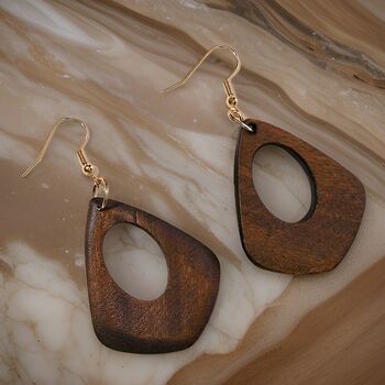 Hollow Rhombus Wooden Dangle Earrings Gift, 3 of 3