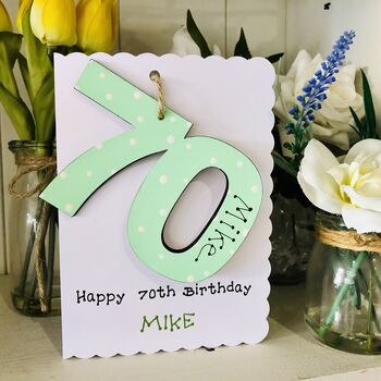 Personalised 70th Birthday Card Wooden Number Gift, 2 of 4