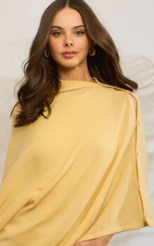 Yellow Chiffon 100% Cashmere Multi Ways Button Poncho Shawl Gift Boxed, 5 of 10