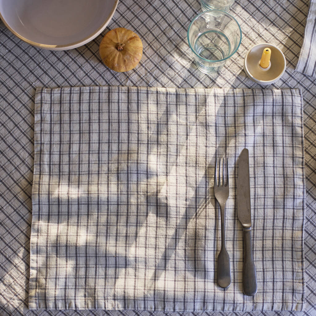 Grey Check Linen Placemat By Rowen & Wren