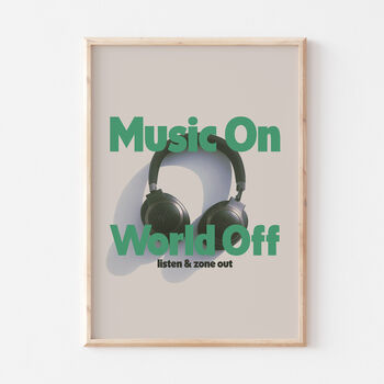 Retro Headphones Music On World Off Wall Art Print, 6 of 6