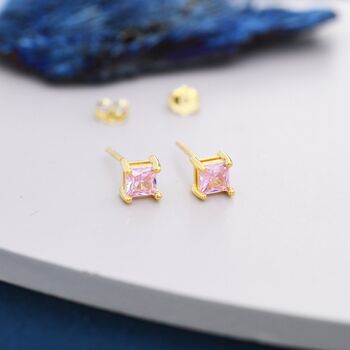 Princess Cut Tourmaline Pink Stud Earrings, 5 of 12