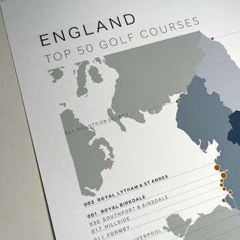Blue England Golf Course Map And Checklist Top 50, 2 of 4