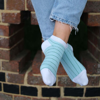 Block Stripe Aqua And Dash Mint Women's Trainer Socks, 3 of 9