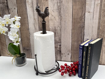 Brown Iron Cockerel Kitchen Roll Holder Metal Stand, 10 of 10