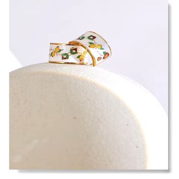 Cannes D’or Gold Flower Blossom Enamel Hoop Gift Earrings, 2 of 4