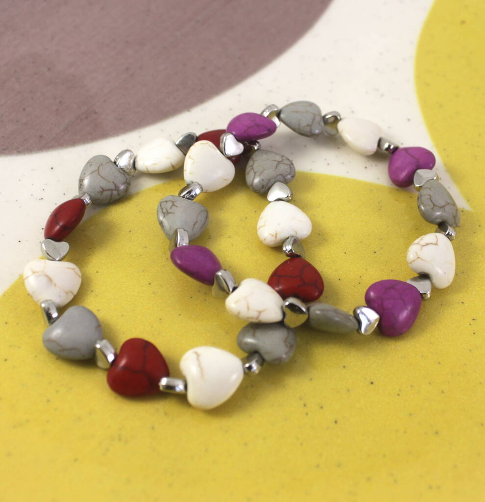 Beaded Heart Stretch Bracelet By Lucy Loves Neko