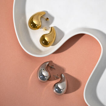 Chunky Teardrop Stud Earrings Non Tarnish, 2 of 5
